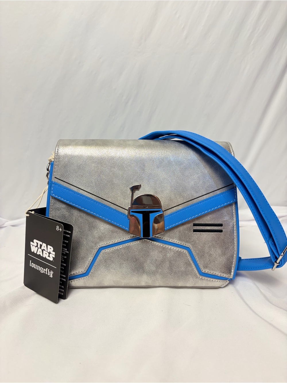 NWT Loungefly Star Wars Jango Fett Metallic Crossbody Bag Silver Blue